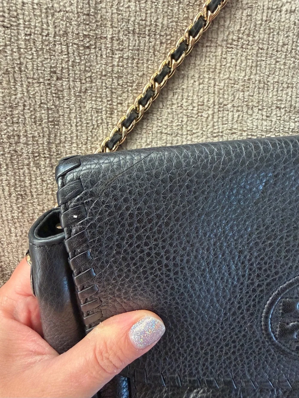Tory Burch Marion Mini Black Soft Pebbled Leather Crossbody